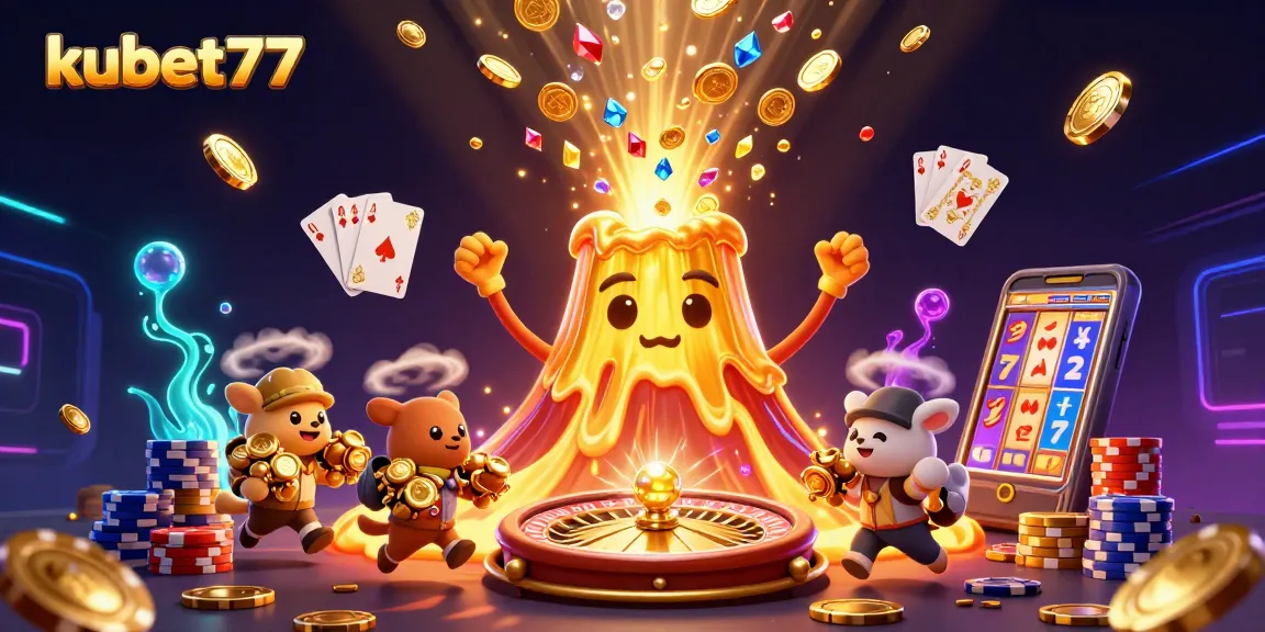 Spin to win with kubet77 at a vibrant casino scene featuring thrilling games and treasures.