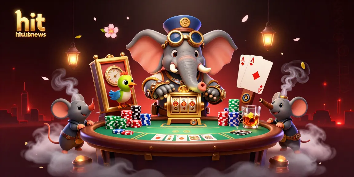 Engage with hitclubnews through this vibrant 3D illustration of steampunk characters at a lively poker game.