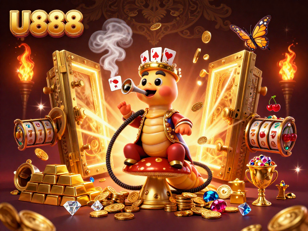 U888 captivating 3D illustration showcasing vibrant casino elements and dynamic characters.