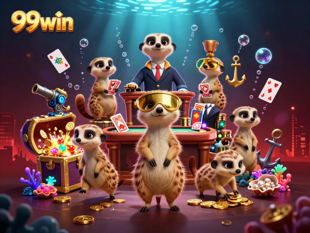 Experience the thrilling casino atmosphere at 99win with animated meerkats and exciting game elements.