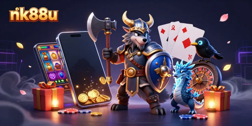 Experience thrilling adventures in nk88u with a Viking wolf warrior and dynamic casino games.