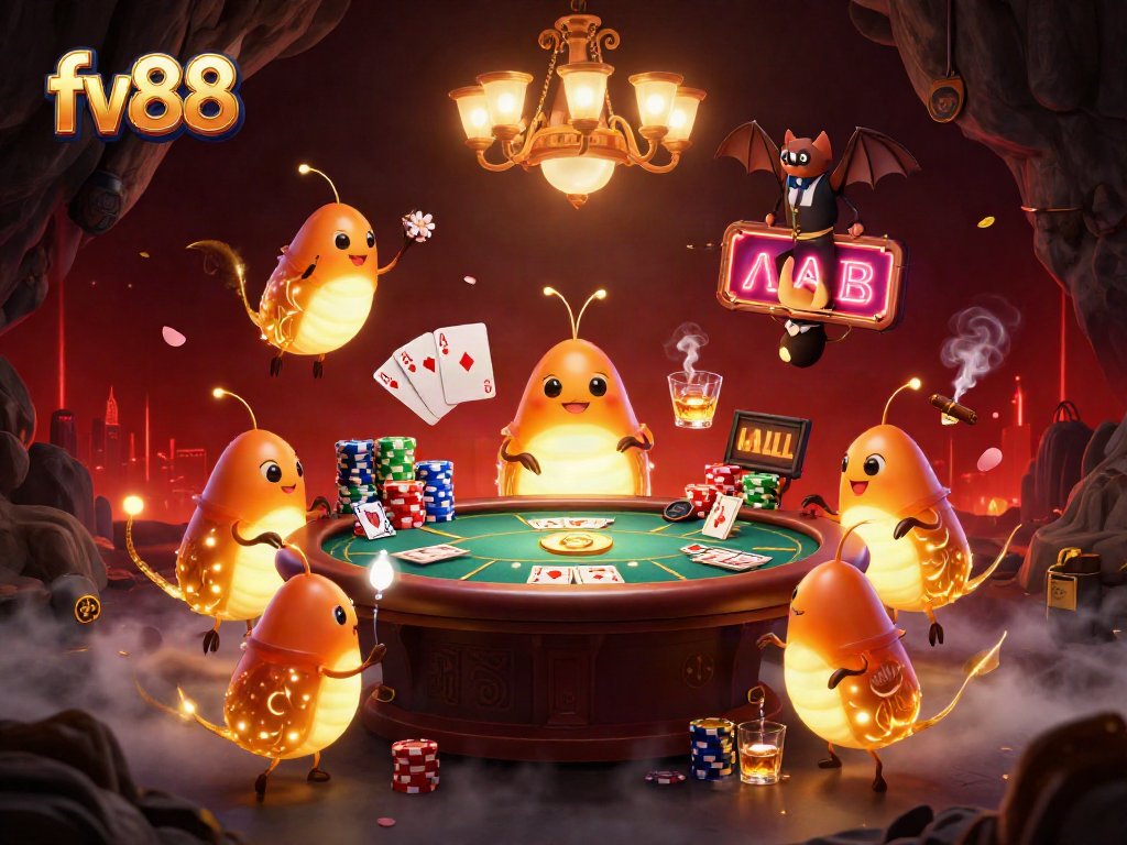 Experience the excitement of fv88 poker with vibrant glowworms lighting the casino