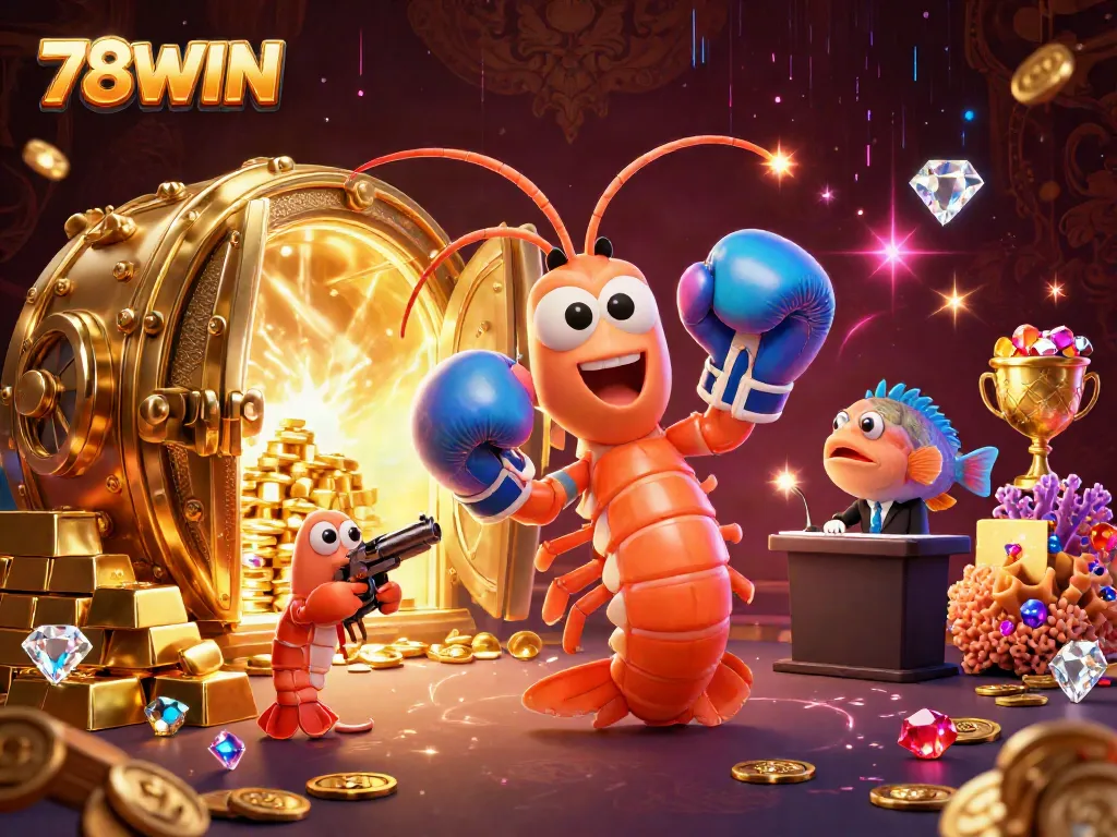 Experience thrilling gaming at 78WIN with a vibrant illustration of dynamic characters and rich casino elements.