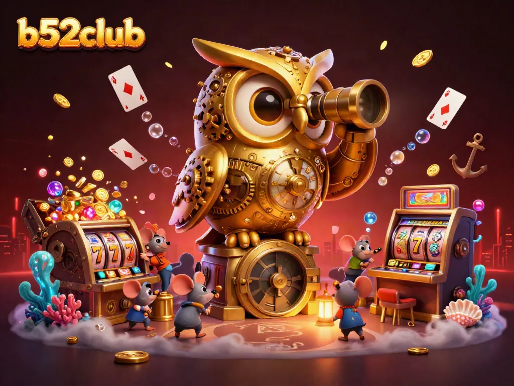 Engage with thrilling slots action at b52club, highlighted by a captivating 3D casino scene.