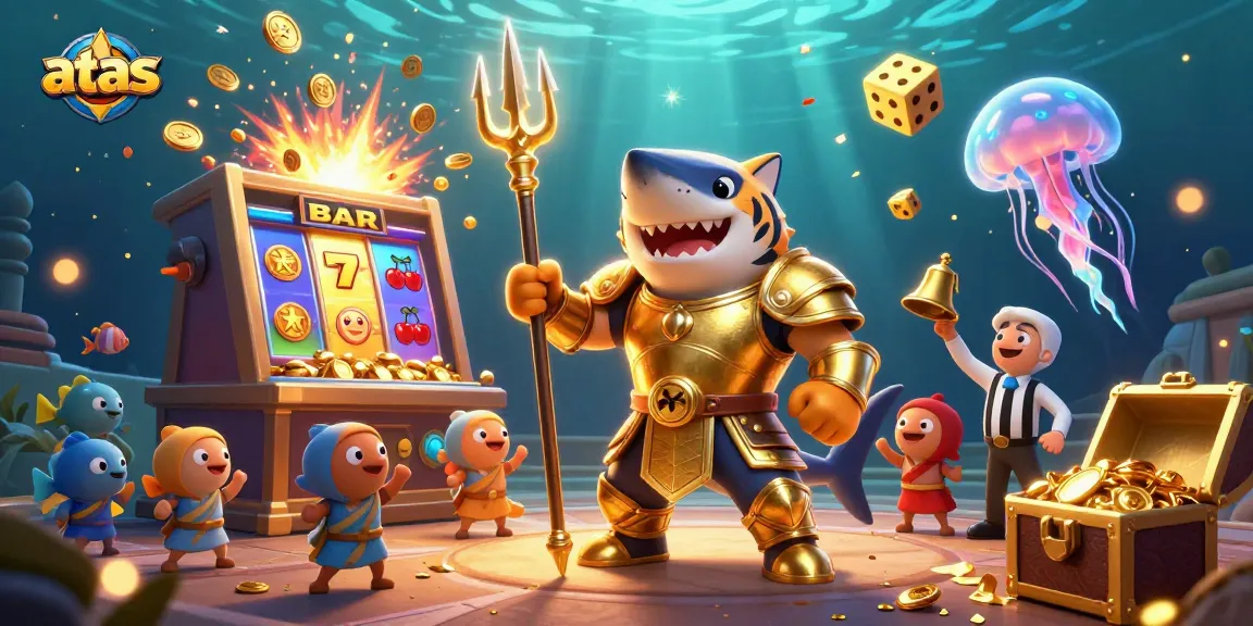 Experience thrilling gaming at atas casino, featuring a dynamic underwater scene with cash prizes and excitement.