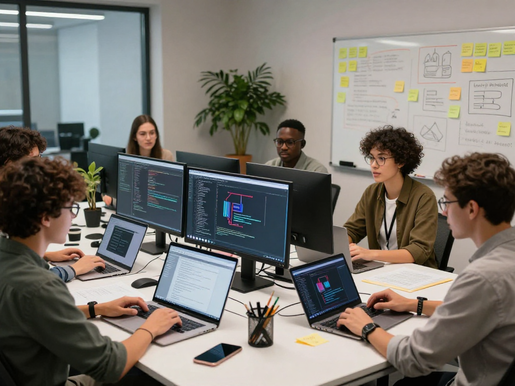 Developers collaborating on nsfw ai projects in a modern tech workspace.