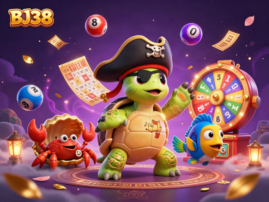 Experience thrill with BJ38's vibrant 3D casino scene featuring exciting gambling elements.