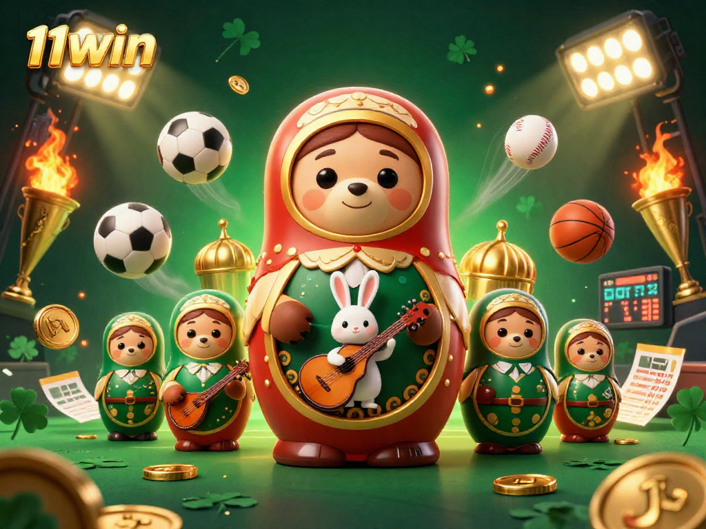 Experience thrills at 11WIN with a vibrant casino scene featuring unique characters and dynamic sports elements.