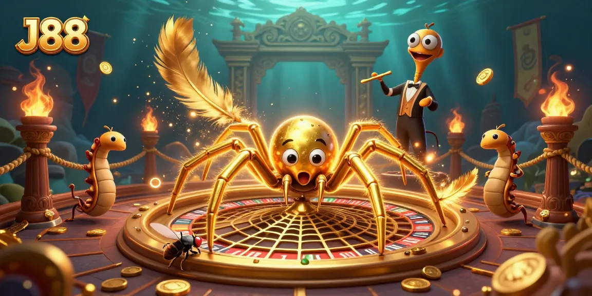 Experience the thrilling bets at J88 Casino with a golden spider and centipede in action.