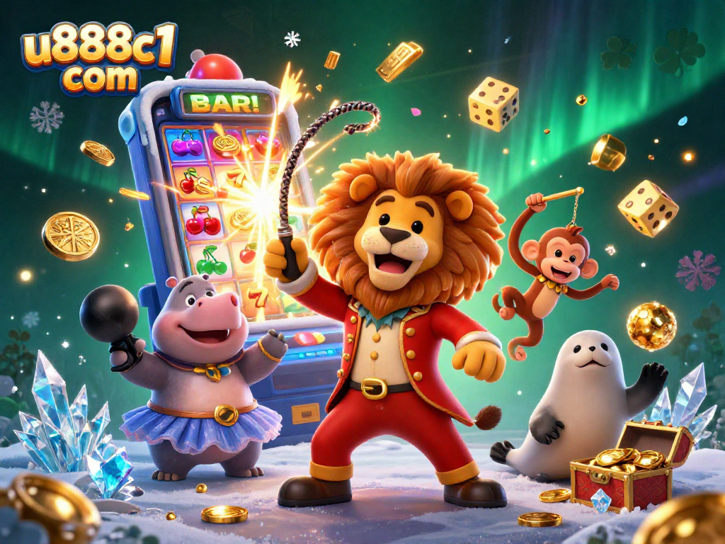 Engage in thrilling games at u888c1 com with a vibrant casino scene featuring dynamic characters and jackpot elements.