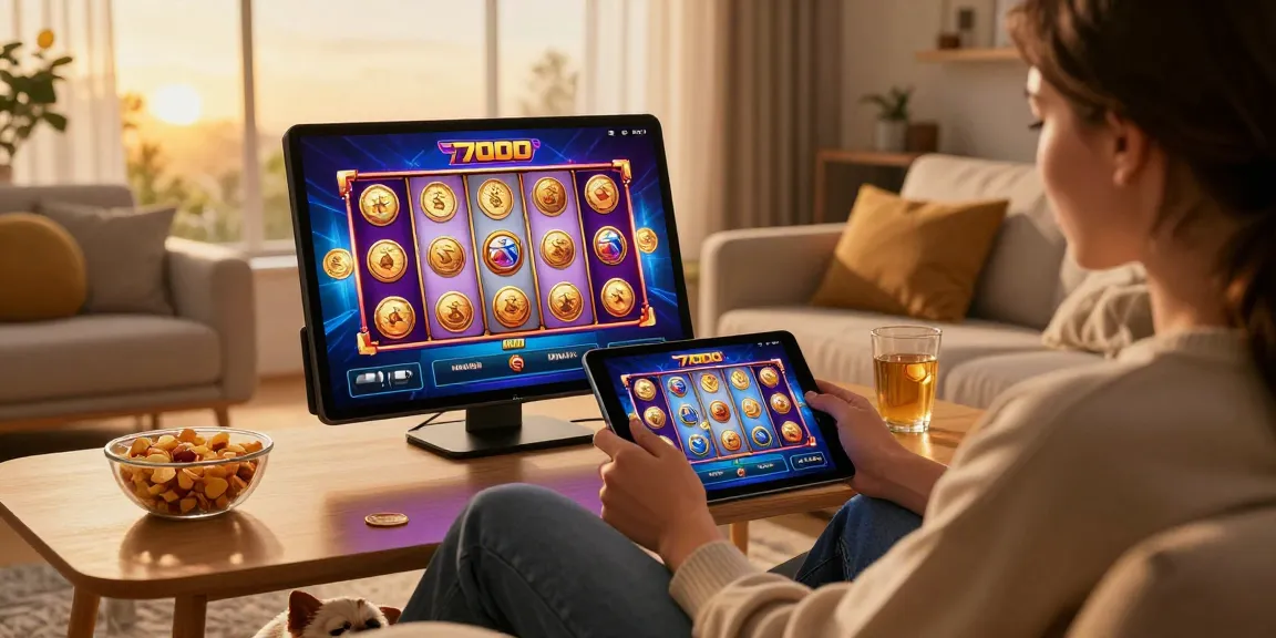 User enjoying the slot7000 gaming experience on a digital device with vibrant visuals and cozy ambiance.
