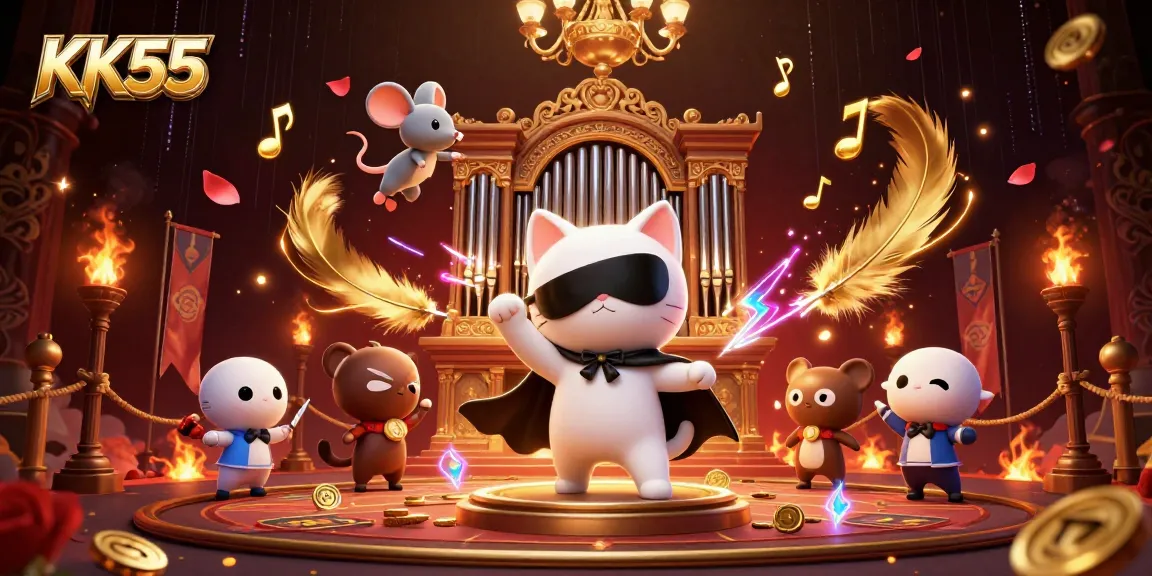 Experience the excitement of KK55 with vibrant casino elements and lively characters.