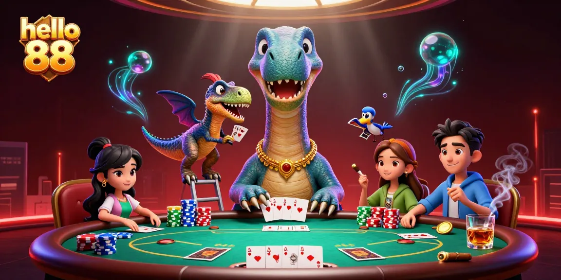 Experience the vibrant poker scene with hello 88, featuring dynamic characters and captivating gambling elements.
