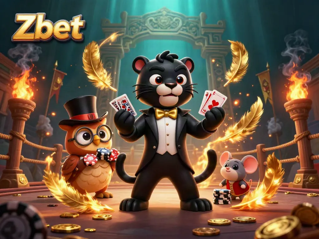 Experience thrilling Zbet action with stylized characters dealing cards in a vibrant casino atmosphere.