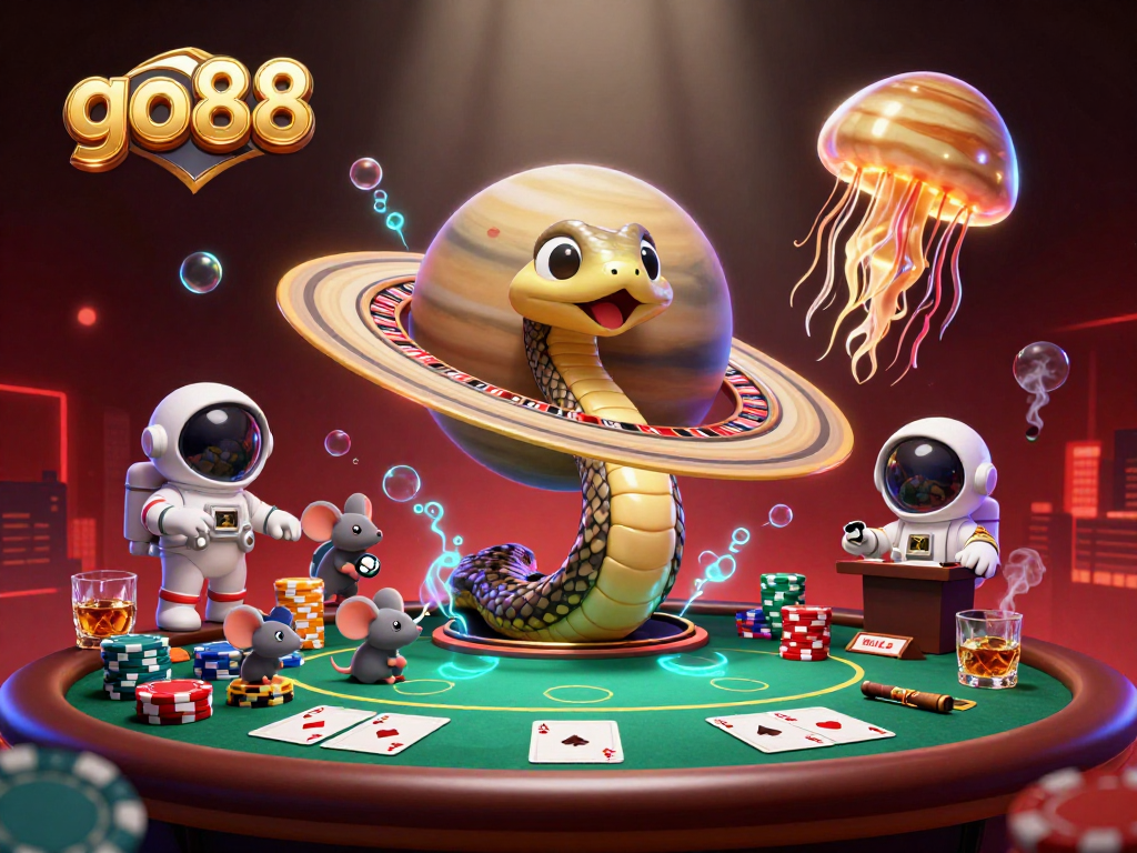Join the fun as astronaut mice place bets on go88's cosmic roulette, featuring unique 3D casino elements.