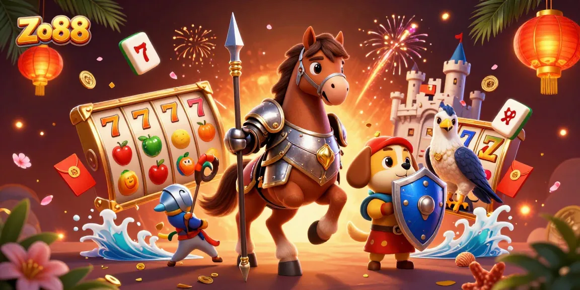 Engage with Zo88's exciting gambling experience featuring vibrant slot reels and symbols.