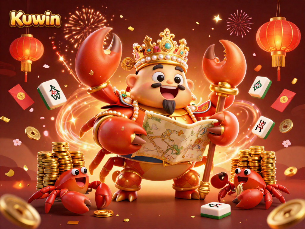 Kuwin offers thrilling gaming as a golden crab emperor commands a casino scene of fun and fortune.