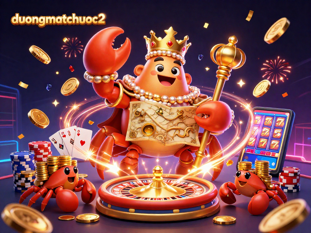 Engage in duongmatchuoc2's thrilling gameplay with a vibrant casino scene featuring an emperor crab and treasure elements.