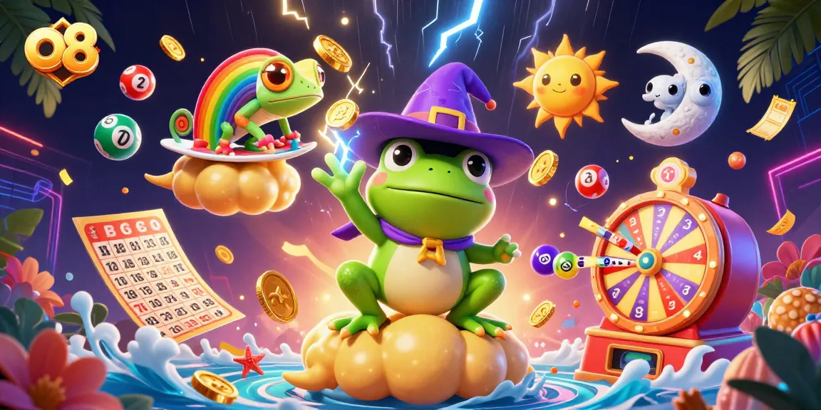 Experience the excitement of o8 as the wizard frog conjures gold coins and festive lottery elements.
