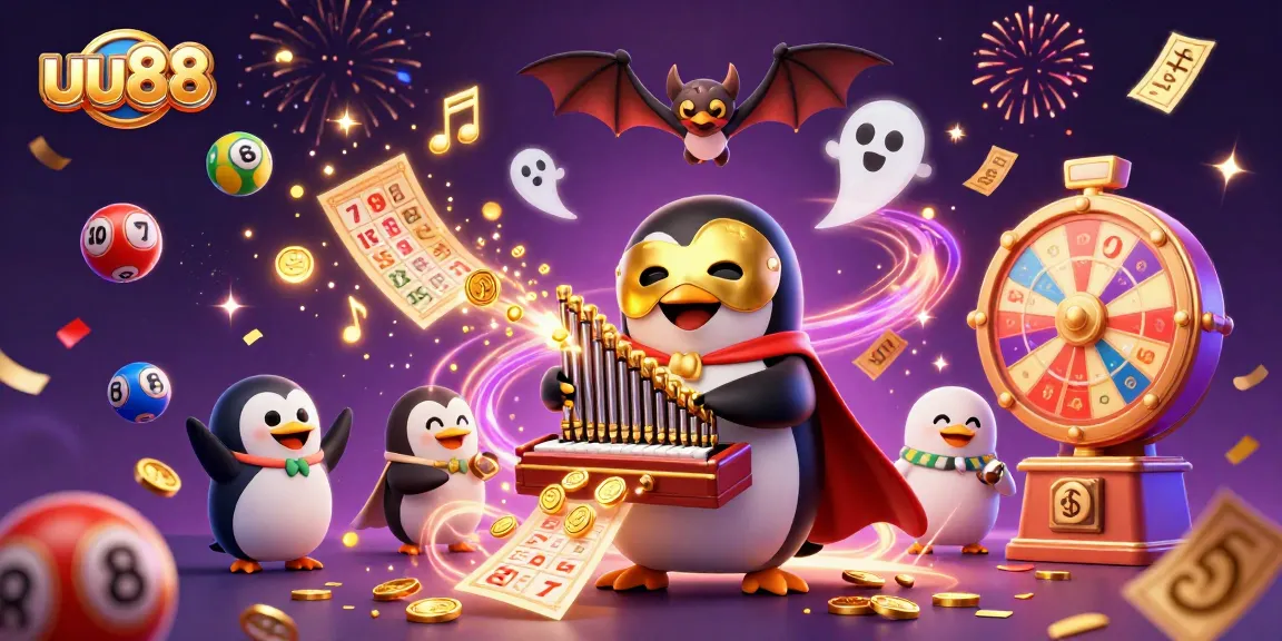 Experience the thrill of uu88 with animated lottery balls and a vibrant casino scene.