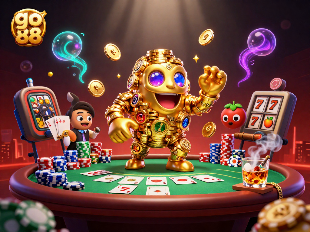 Experience go 88 with a vibrant scene showcasing a golden golem and rich casino elements in dynamic play.