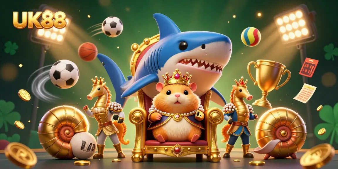 Bet on success at UK88 with a vibrant and dynamic 3D illustration of an engaging gambling scene.