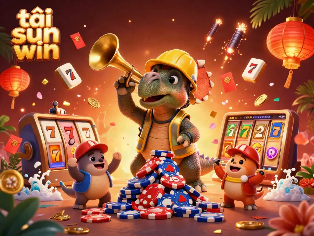 Experience excitement as you tải sun win and discover the vibrant gambling universe with 3D cartoon characters in a casino setting.