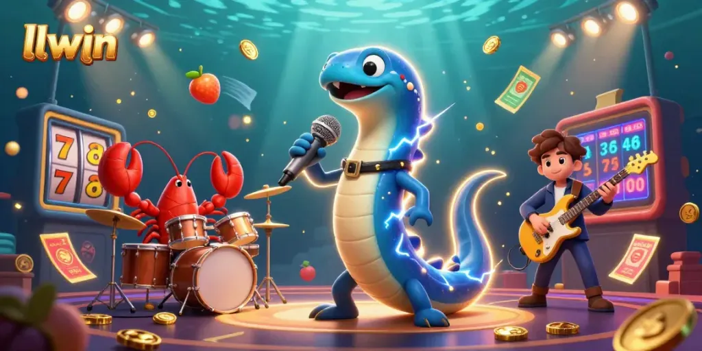 Play thrilling games at llwin's underwater casino with electric eel DJ and vibrant characters.