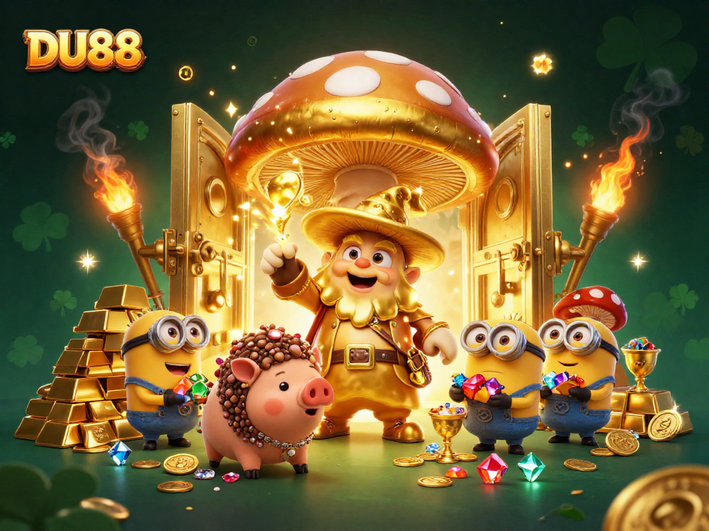 Engage with DU88’s vibrant magical treasure scene filled with golden riches and whimsical characters.