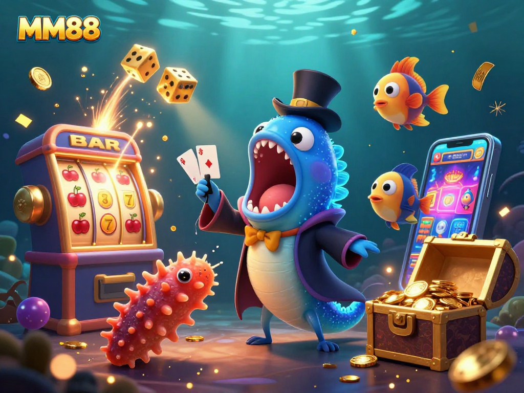 Experience MM88's vibrant underwater casino magic with dynamic characters and colorful game elements.