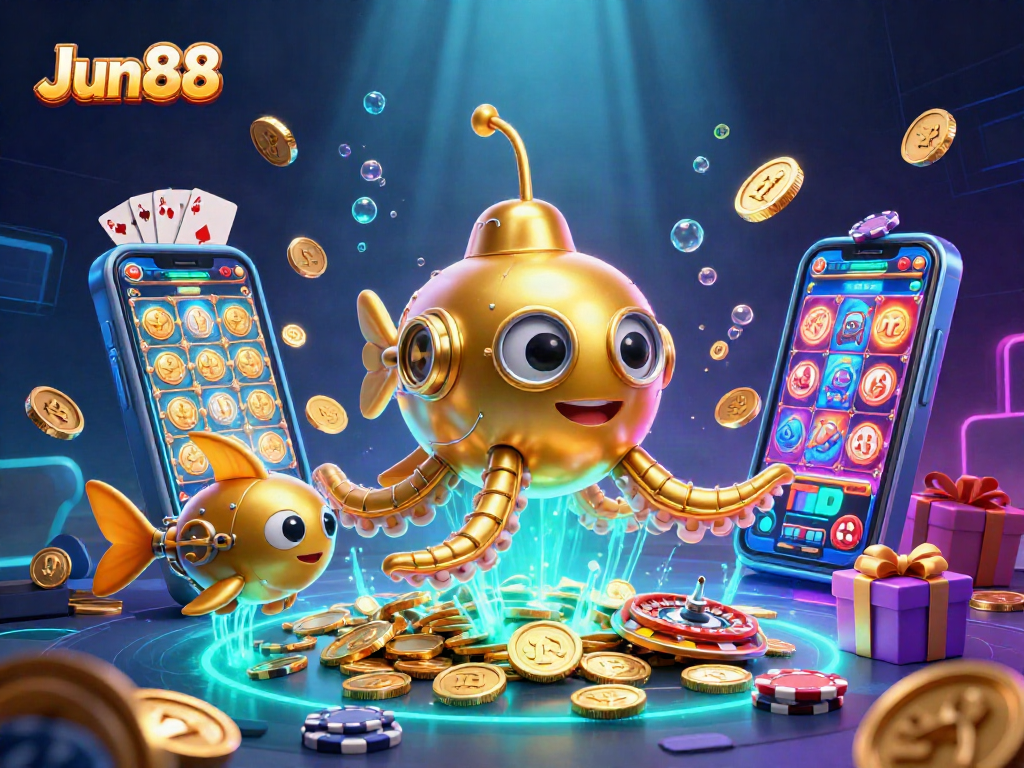 Experience thrilling gameplay with Jun88’s captivating underwater casino adventure, featuring 3D characters and vibrant game elements.