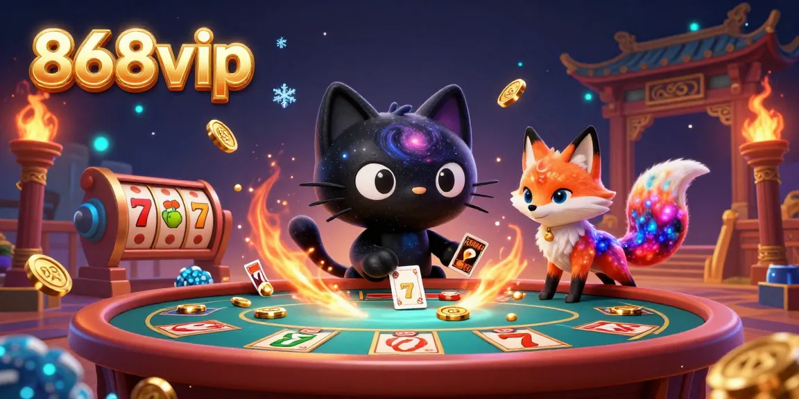 Experience the dynamic gaming world of 868vip with cosmic characters and animated casino elements.