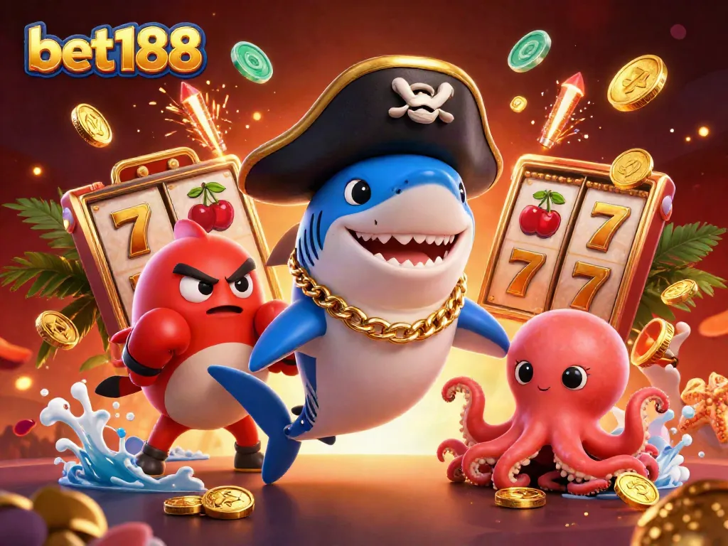 Engaging bet188 casino scene featuring dynamic characters and vibrant gaming symbols.