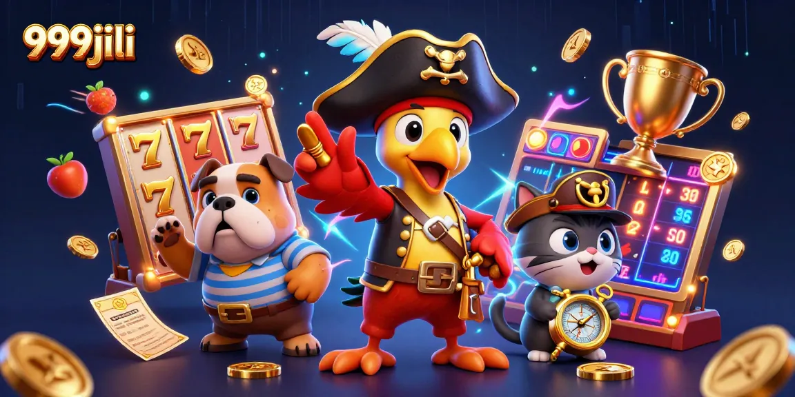 Spin and win big with 999jili's vibrant 3D pirate-themed gambling scene featuring exciting slot symbols.