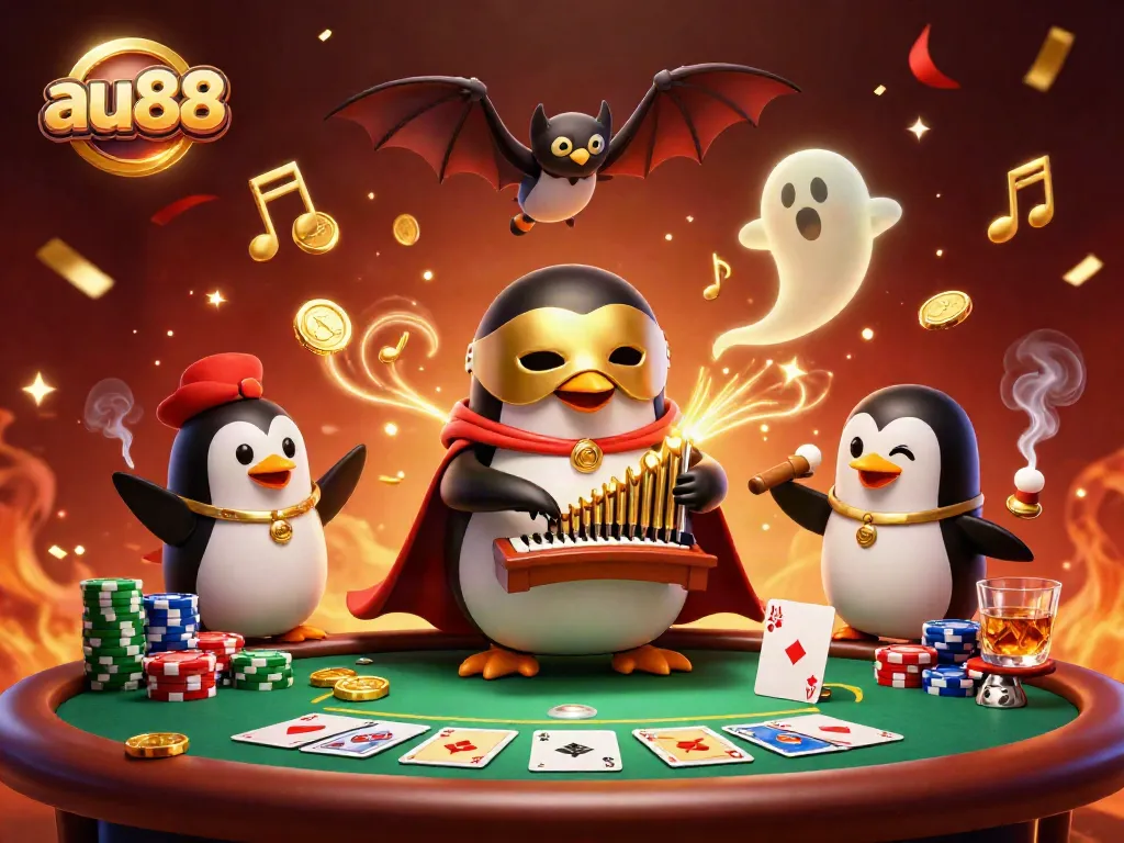 Experience the thrill of au88 with a whimsical 3D casino illustration featuring gambling scenes.