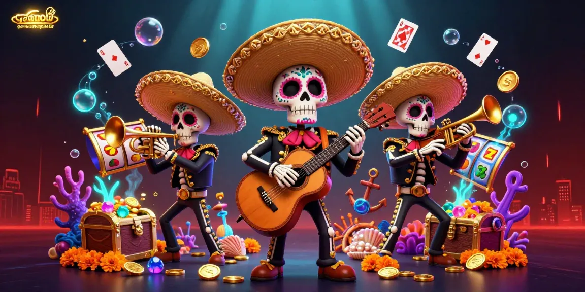 Experience the thrill of gamenohuuytin99 with a vibrant mariachi band and exciting slot game elements.