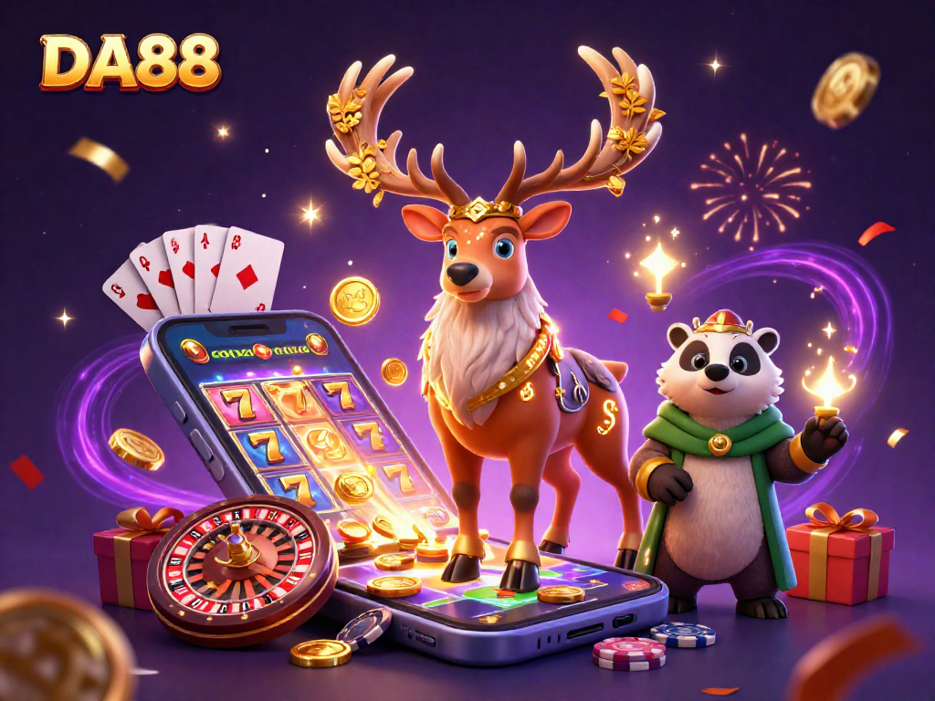 Engage with DA88's exhilarating slot games with our vibrant 3D casino illustration.