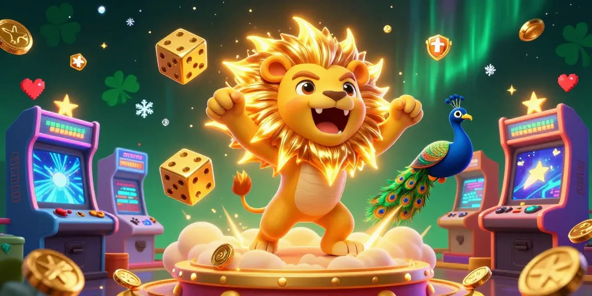 Experience the thrill of 1xbet with a vibrant casino illustration featuring a roaring lion and golden dice.