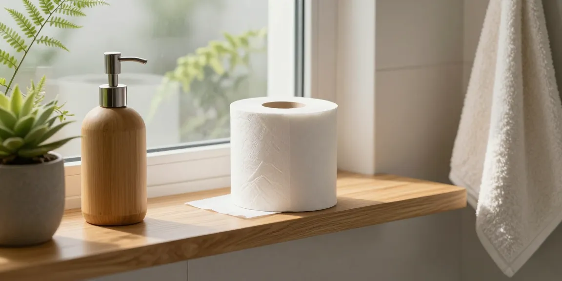 Premium Bamboo Loo Roll in a stylish bathroom setting with natural light and greenery.