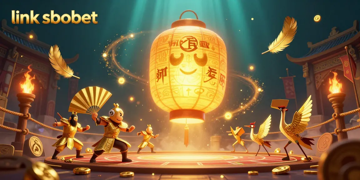 Engage in thrilling action with link sbobet, showcasing a vibrant night market casino scene filled with lucky symbols.