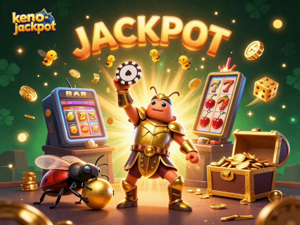 Experience the thrill of keno-jackpot with vibrant characters celebrating a casino win.
