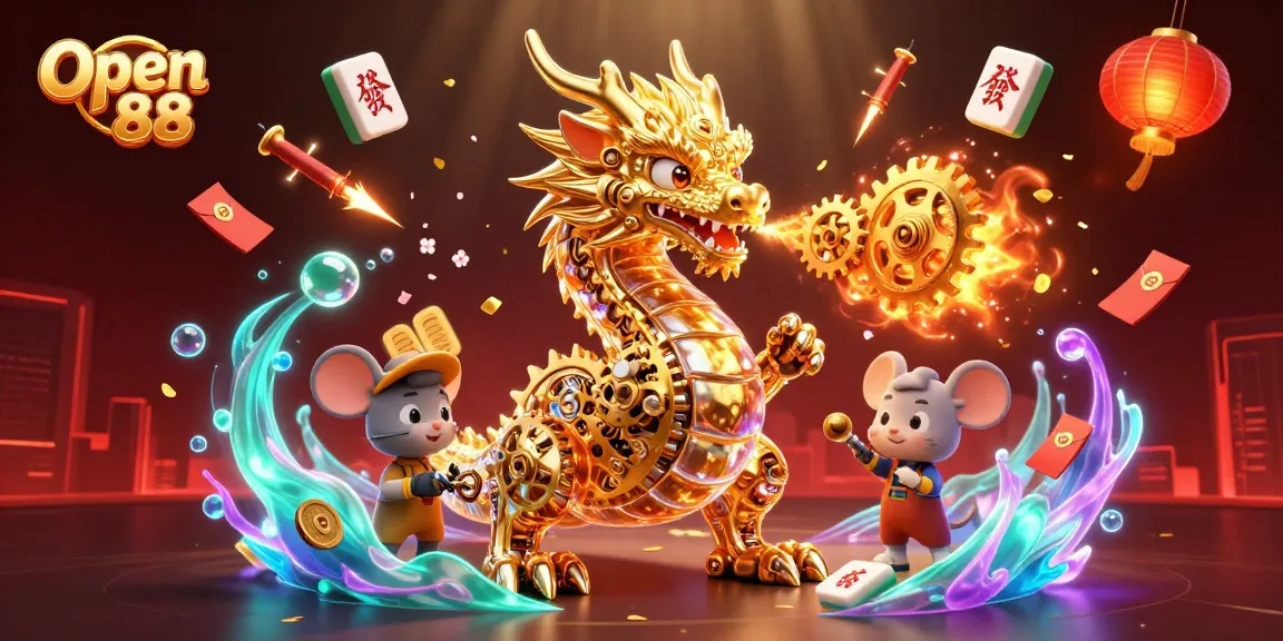 Engage in thrilling gameplay at Open 88, featuring dynamic casino elements and a vibrant dragon scene.