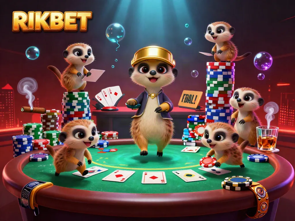 Capture the excitement of RIKBET with meerkats managing a colorful casino scene.