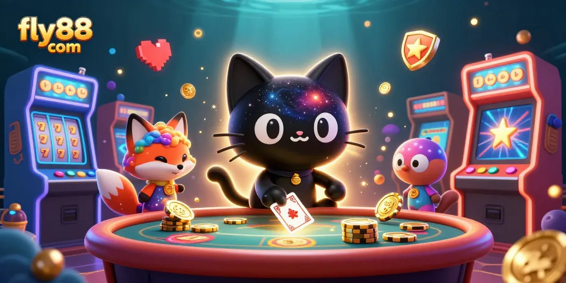 Engage in thrilling gameplay at fly88 com, featuring vibrant casino-themed characters and dynamic game elements.