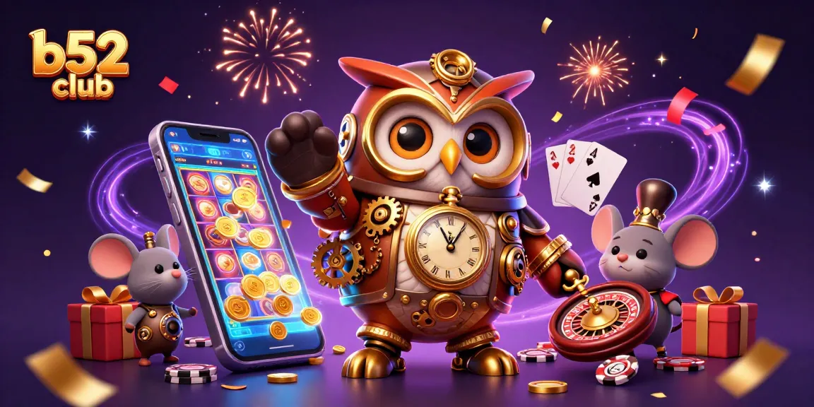 B52 club: Experience thrilling slot adventures with spinning reels and golden coins erupting.