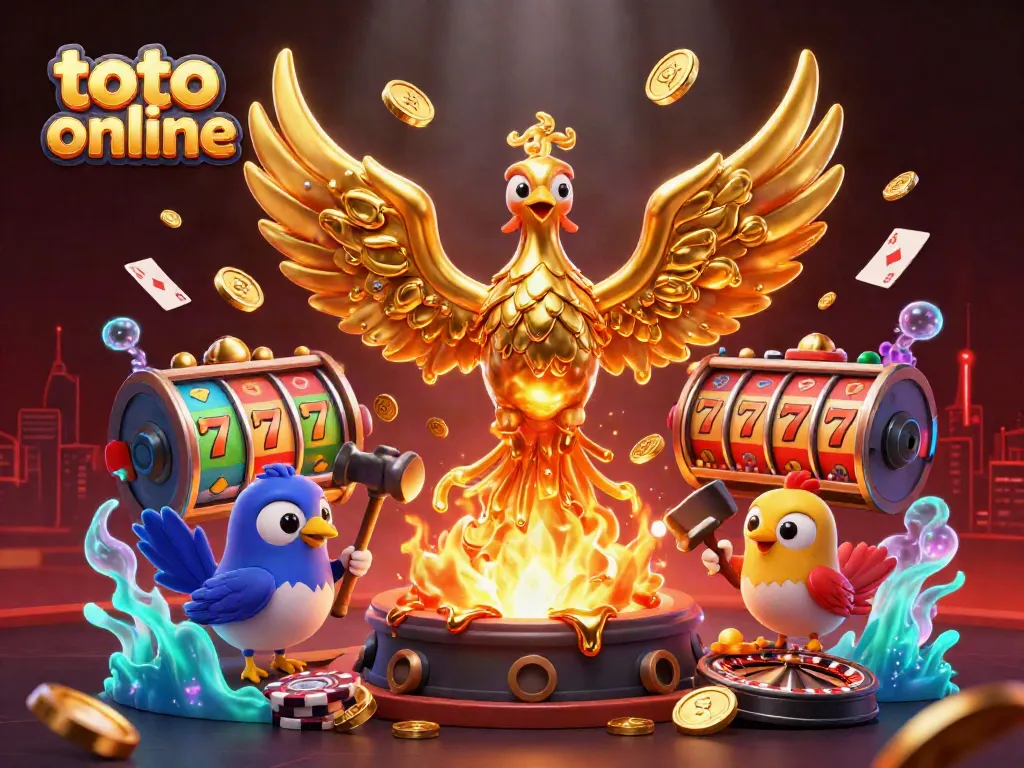 Experience thrilling toto online action with a molten golden phoenix in vibrant casino scenery.