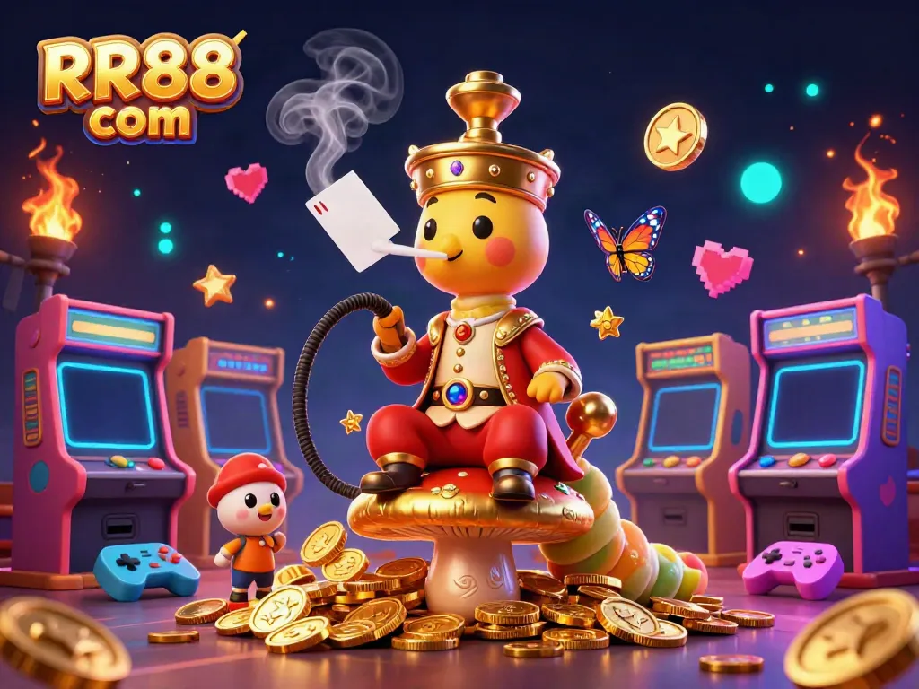Engage with thrilling gameplay at RR88 com, featuring colorful arcade game elements and a lively 3D illustration.
