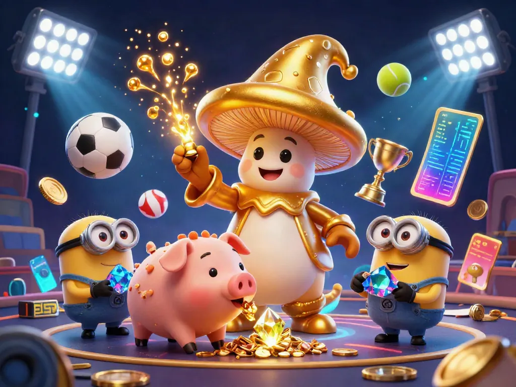 Tài Xỉu Fyi wizard channels magic amid sports betting chaos in a 3D illustration.