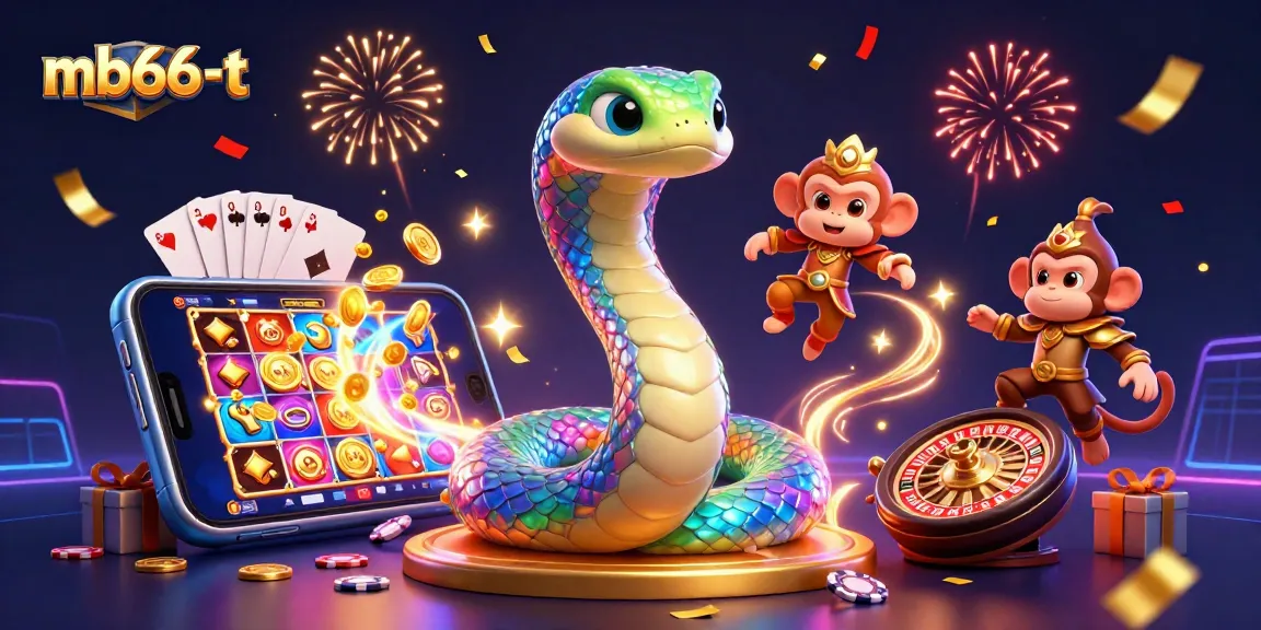Experience the thrill of mb66-t with colorful slot games and golden wins in this vibrant illustration.