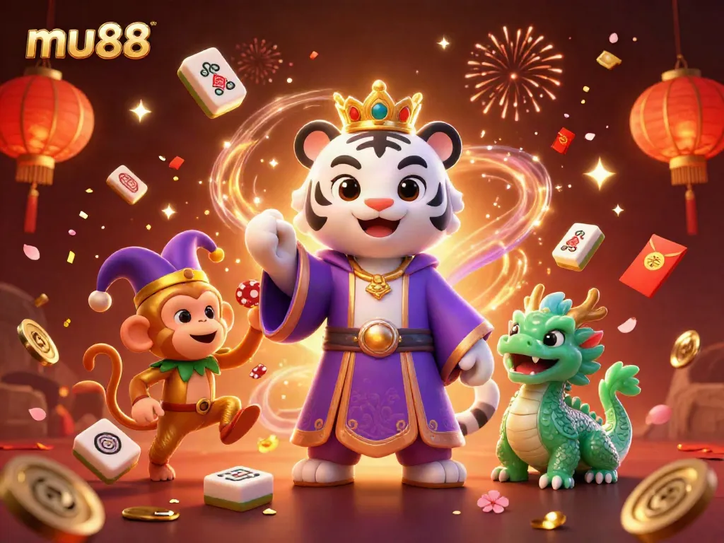 Experience thrilling wins at mu88 with a vibrant 3D casino scene featuring dynamic characters and festive elements.